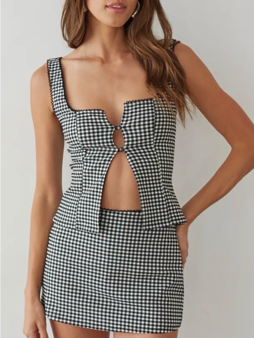 American Threads Black & White Gingham Crop top